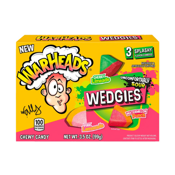 12 x Warheads Wedgies Sour Chewy Candy Theatre Box 99g